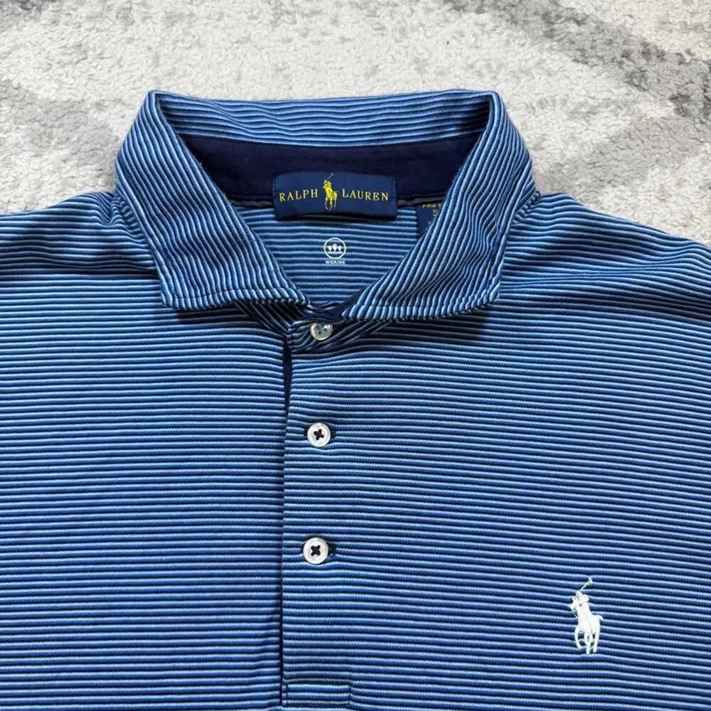 Ralph Lauren Polo Shirt Mens Blue stripe size XL pro fit golf